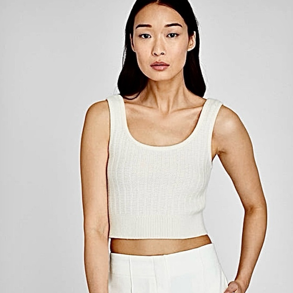 100% Cashmere Club Monaco Cream Knit Crop Top